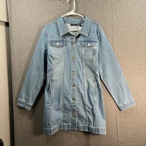 Susan Graver High Stretch Denim Long Jean Jacket Bleached Denim Large Petite